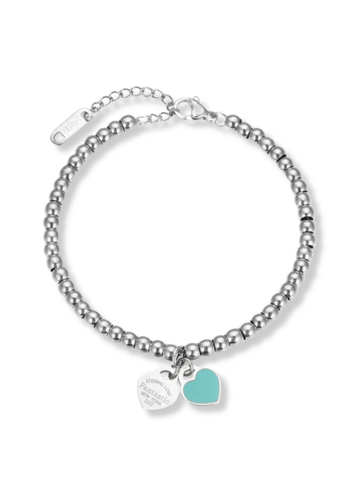 Corazon teal plateado brazalete