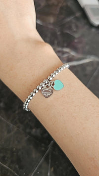 Corazon teal plateado brazalete