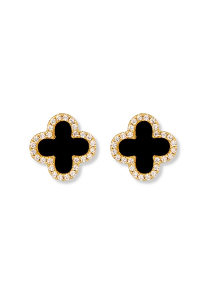 Aretes trebol zirconias negro