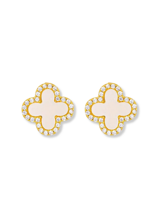 Aretes trebol zirconias blanco