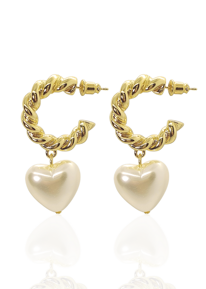 Croissant Heart Pearl hoops